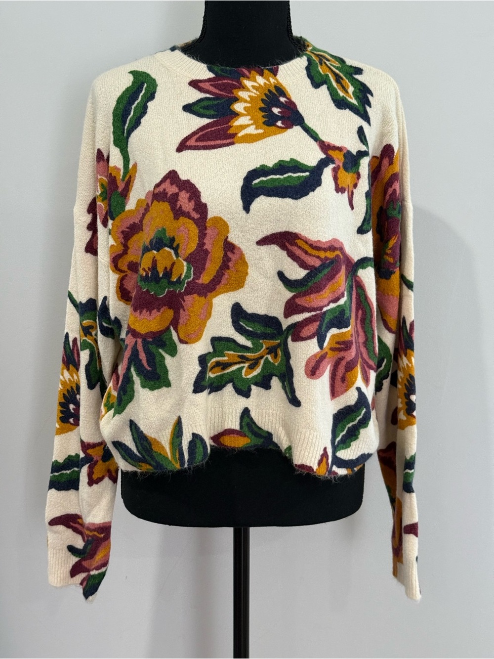 New CeCe L Cream Floral Knit Sweater - Multicolor Bloom 039